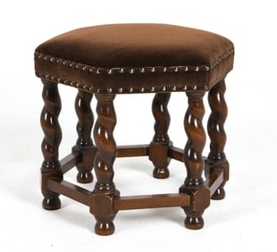 BOBBIN TURNED OAK FOOTSTOOL C. 1950S