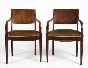 DANISH EMPIRE STYLE MAHOGANY ARMCHAIRS C. 1960S