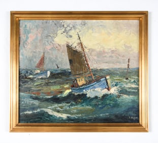 G. W. HILL (20TH C.) SEASCAPE WITH BOAT O/C
