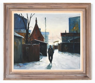 ALLAN KARMS (1933-2021) STREET SCENE W/ FIGURE O/C