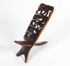 VINTAGE CARVED AFRICAN PALAVER CHAIR