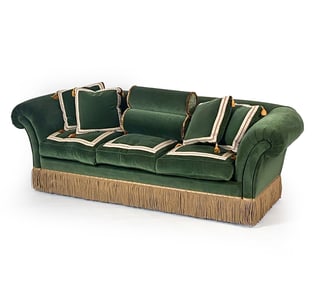 FLEMING & HOWLAND VELVET SCROLL ARM SOFA