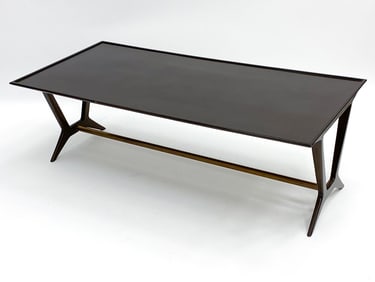 ITALIAN WALNUT & BRASS COFFEE TABLE C. 1950S