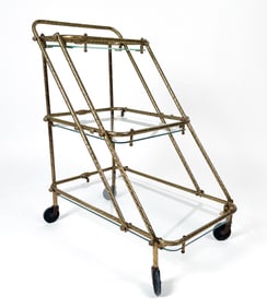 STYLE OF CESARE LACCA BRASS AND GLASS BAR CART