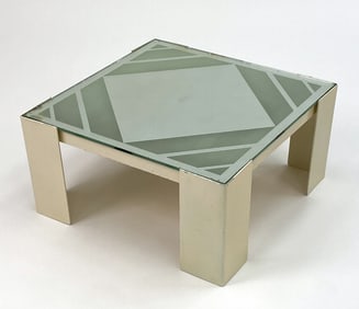 ITALIAN PAINTED ALUMINUM & MIRRORED COFFEE TABLE