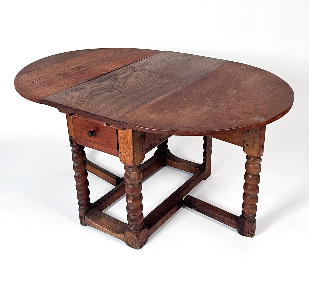18TH C. DANISH RED OAK TURNED LEG TABLE. (1 of 20)