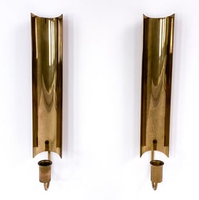 PAIR PIERRE FORSSELL SWEDISH BRASS CANDLE HOLDERS
