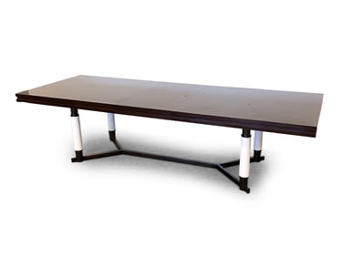 LARGE CUSTOM MAHOGANY & BRONZED DINING TABLE