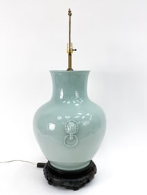 LARGE CELADON GLAZED PORCELAIN TABLE LAMP