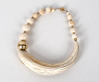 BEADED BONE AND GOLD TUSK NECKLACE