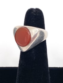 ITALIAN SILVER & CARNELIAN ADJUSTABLE RING
