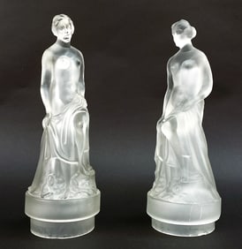 PAIR OF ART DECO FROSTED GLASS NUDE FIGURINES