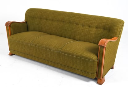 DANISH ART DECO BEECH & WOOL SOFA C. 1950S