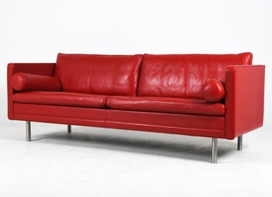 BORGE MOGENSEN DANISH LEATHER & STEEL SOFA 1960S