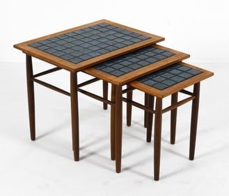 (3) DANISH TEAK & TILE TOP NESTING TABLES C. 1960S