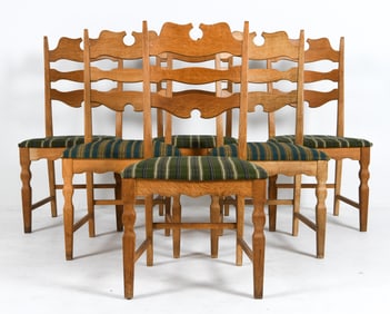 (6) HENNING KJAERNULF OAK DINING CHAIRS C. 1960S