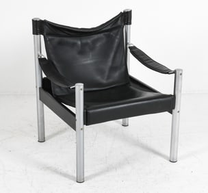 ATTR. BORJE JOHANSON BLACK LEATHER SAFARI CHAIR