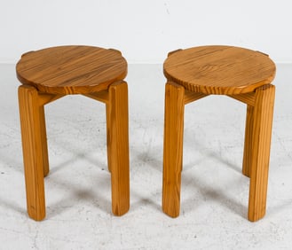 BAUMWRITTER SWEDISH PINE ROUND SIDE TABLES C.1960S