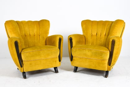 PAIR OF ART DECO DANISH VELOUR LOUNGE CHAIRS