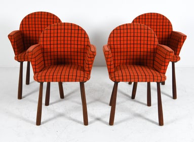 (4) FRITZ HANSEN DANISH TEAK ARM CHAIRS C. 1940S