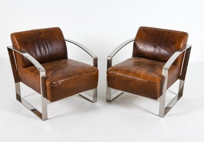 DECO STYLE DANISH LEATHER & CHROME CIGAR CHAIRS