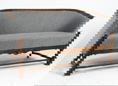 DANISH CARVED OAK & WOOL SOFA C. 1950S