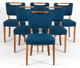 (6) SCANDINAVIAN OAK & WOOL DINING CHAIRS