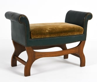 STYLE OF OTTO SCHULZ DANISH LEATHER & VELOUR BENCH