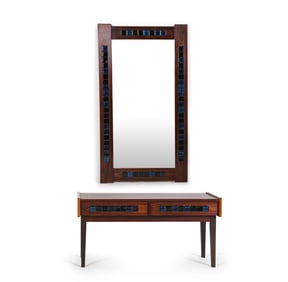DANISH ROSEWOOD LOW CHEST & WALL MIRROR C. 1960S