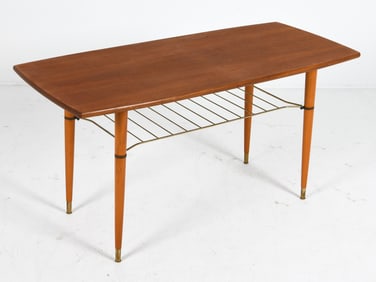 SWEDISH TEAK & BRASS COFFEE TABLE C. 1950S
