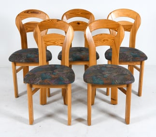 (5) DAUMILLER STYLE DANISH PINE DINING CHAIRS