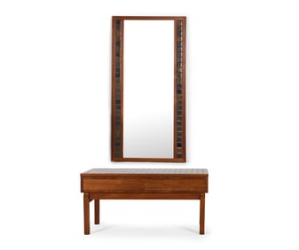 DANISH TEAK LOW CHEST & TILE WALL MIRROR C. 1970S
