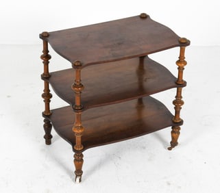 ANTIQUE DANISH BEECH ROLLING SIDE TABLE