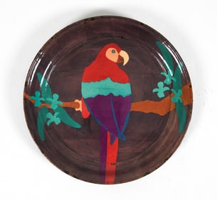 VINTAGE LACQUERED PARROT CHARGER PLATE 20TH C.