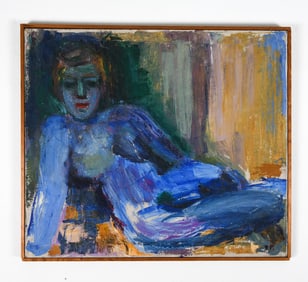 ABSTRACT PORTRAIT OF A BLUE LADY O/C 20TH C.