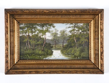 ANTIQUE DANISH FOREST LANDSCAPE OIL ON PANEL