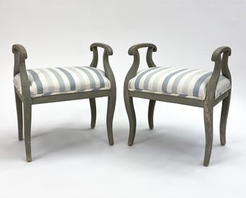 PAIR OF ANTIQUE SWEDISH PAINTED PINE BENCHES