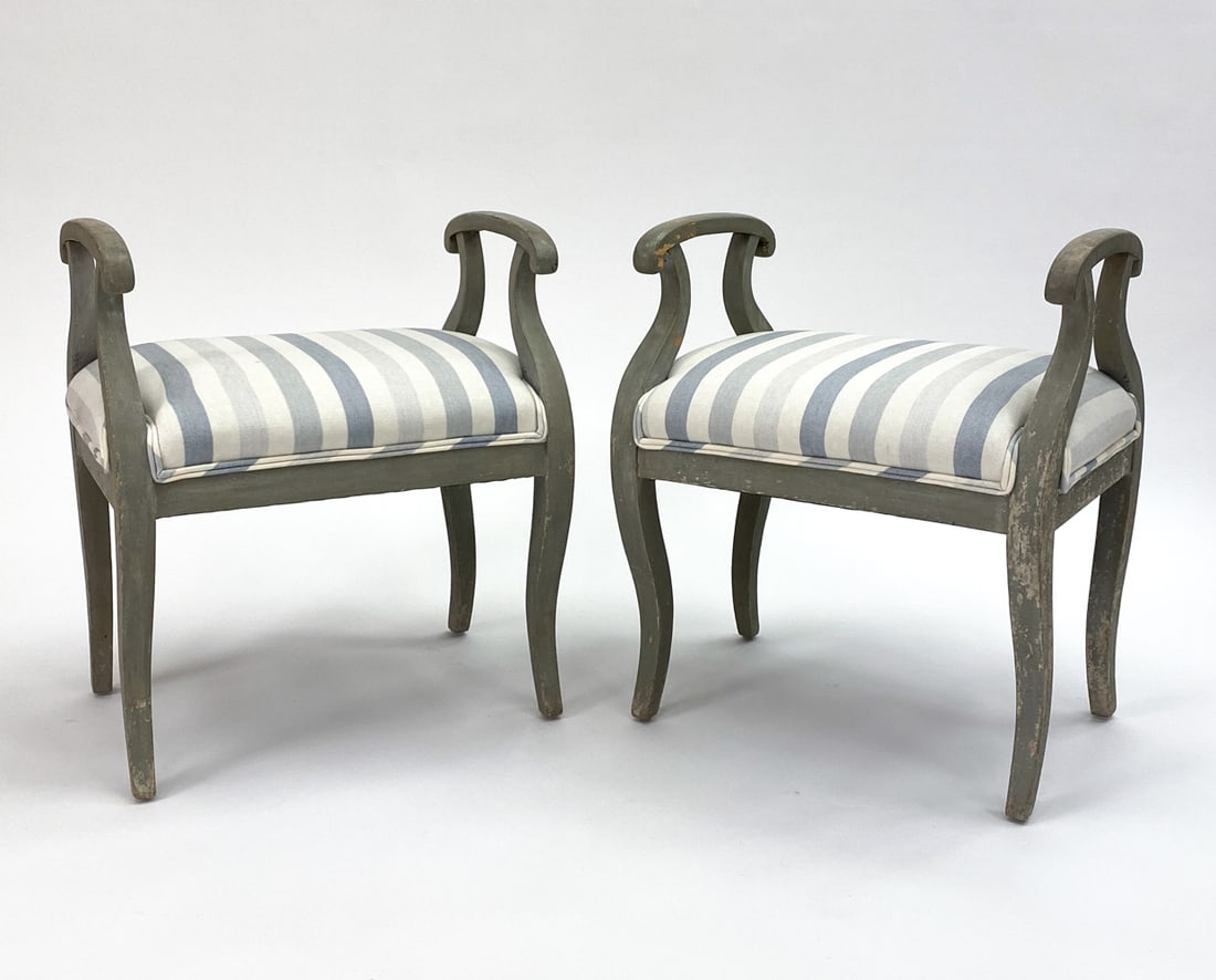 PAIR OF ANTIQUE SWEDISH PAINTED PINE BENCHES (1 of 14)