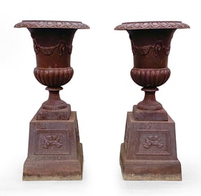 NEOCLASSICAL STYLE CAST IRON OUTDOOR URNS
