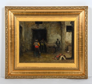 EARLY 20TH C. FIGURES WITH DONKEY SPANISH O/C