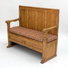 ANTIQUE PINE SETTLE BENCH 19TH C.