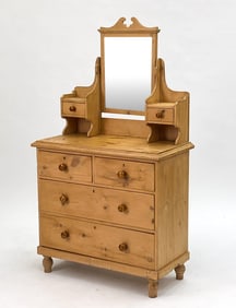VICTORIAN PINE VANITY DRESSER W/ MIRROR 19TH C.