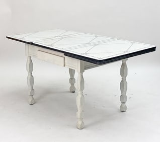 VINTAGE ENAMELED METAL TOP EXTENSION DINING TABLE