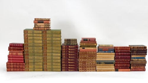 LARGE GROUPING ANTIQUE & VINTAGE LEATHER BOOKS