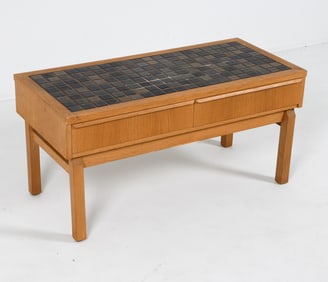 ERIK WORTZ DANISH OAK & TILE SIDE CHEST C. 1970S