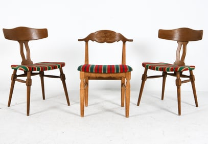 (3) ATTR HENNING KJAENULF OAK & WOOL DINING CHAIRS