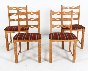 (4) ATTR. HENNING KJAERNULF OAK LADDER BACK CHAIRS