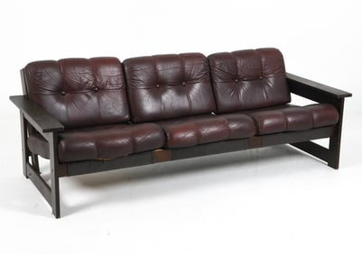 DANISH LEATHER THREE SEATER SOFA C. 1970S