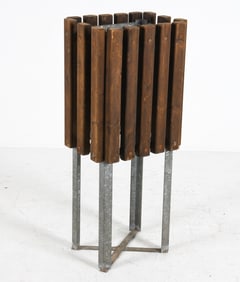 MID-CENTURY DANISH STEEL & PINE PEDESTAL