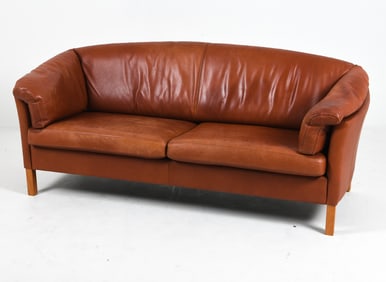 MOGENS HANSEN DANISH BEECH & LEATHER SOFA C. 1970S